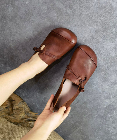 Braune Schuhe für Plattfüße, Rindsleder, modische flache Schuhe mit Schnallenriemen