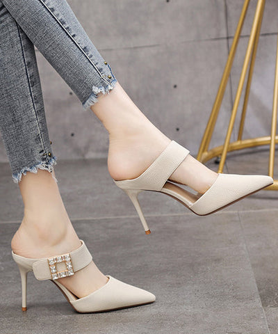 Yellow Stiletto Faux Leather Boutique Pointed Toe Slide Sandals