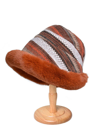 Women Winter Knitted Wool Liner Hat-Khaki-Orange