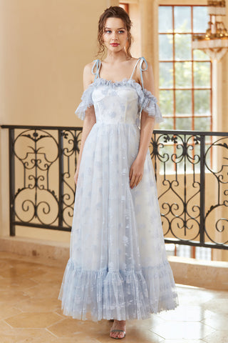 Prinzessin A-Linie schulterfreies hellblaues langes Ballkleid