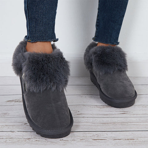 Plüsch-Flats, Slip-on-Schneestiefel, mit Kunstfell gefüttert, Loafer-Schuhe