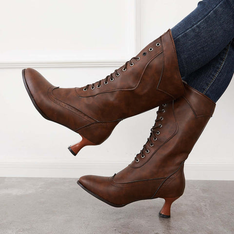 Vintage viktorianische Schnürstiefel mit mittlerer Wade, Western-Ritterstiefel