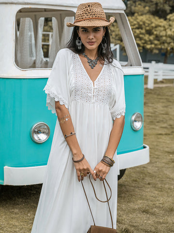 Lace Detail Half Sleeve Boho Maxi Dress