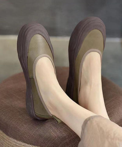 Handgemachte grüne flache Schuhe Rindsleder Leder bequem Spleißen
