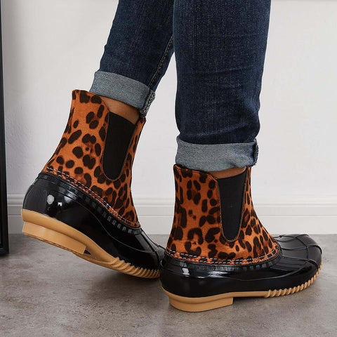Waterproof Slip on Duck Booties Two Tone Chelsea Ankle Boots