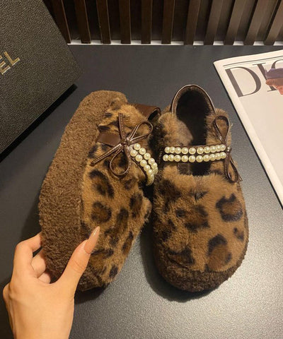 Leoparden-Kunstpelz, stilvolle Spleißen-Nagelperlen-Platte-Füße-Schuhe