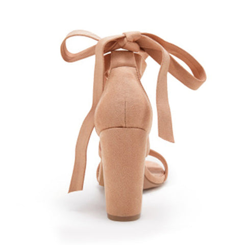 Sandalen mit Blockabsatz und Schnürung, offene Zehenpartie, Pumps mit Fesselriemchen