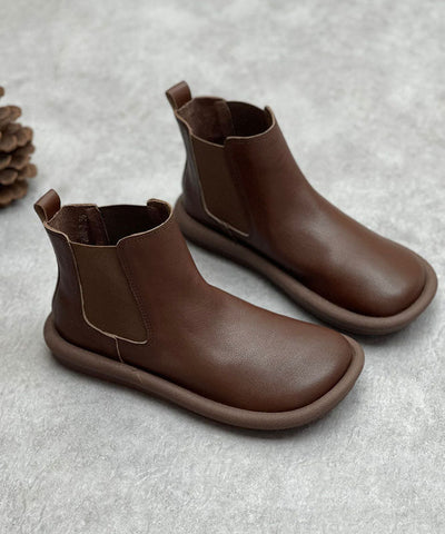 Coffee Boots Cowhide Leather Fashion Shelsea Boots