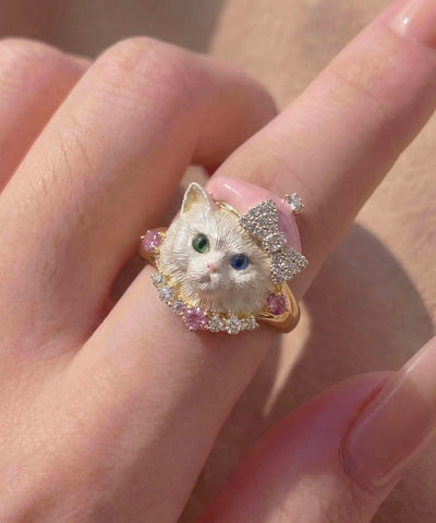 Original Design Copper Zircon Little Cat Rings