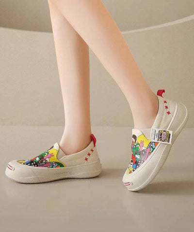 Beige Graffiti Frauen Casual Plattform Leinwand Flache Schuhe Für