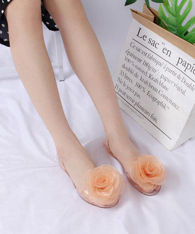 Bequeme schwarze klare flache Sandalen Peep Toe Splicing Floral