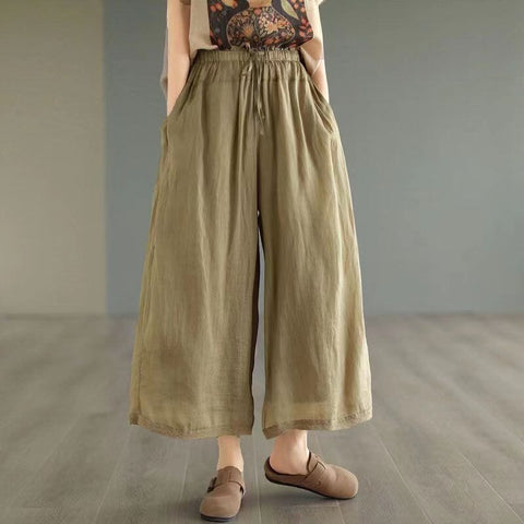 Women Summer Thin Linen Casual Wide Leg Pants