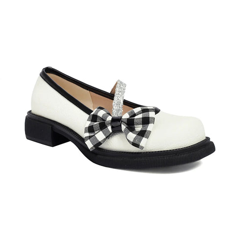 - Blue Pink White Lolita Style Sweet Girls Student Mary Jane Shoes Women Round Toe Platform Plaid Bow JK Uniform Flats Loafers 42