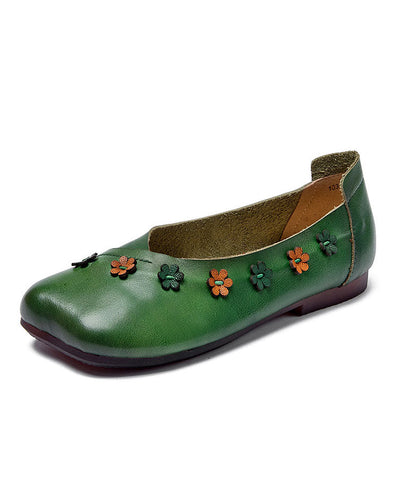 Bohemian Floral Splicing Flats Grünes Rindsleder