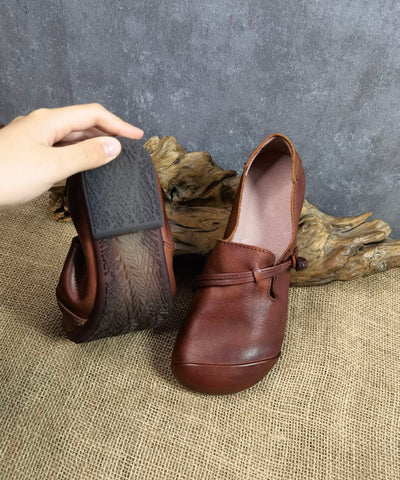 Braune Schuhe für Plattfüße, Rindsleder, modische flache Schuhe mit Schnallenriemen