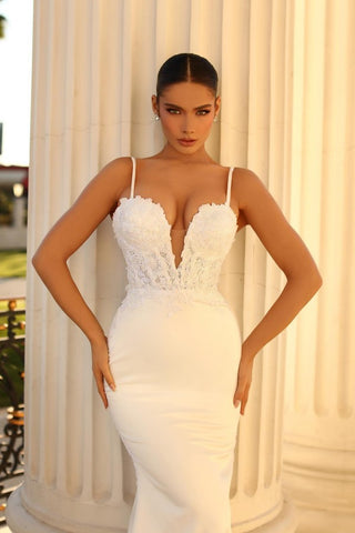 Spaghetti-Straps Lace Wedding Dress Mermaid Sleeveless Online