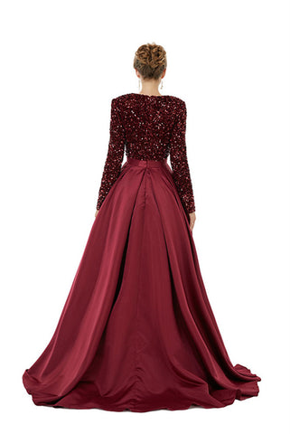 Long Sleeves Prom Dress V-Neck Slit With Sequins
