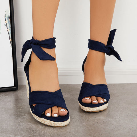 Criss Cross Lace Up Espadrille Wedges Ankle Tie Sandals
