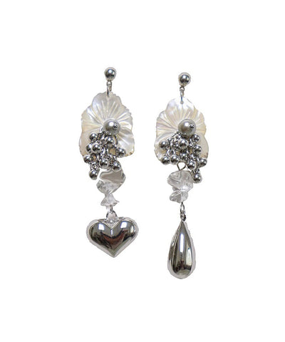 Boutique Silk Alloy Crystal Shell Pearl Asymmetrical Drop Earrings