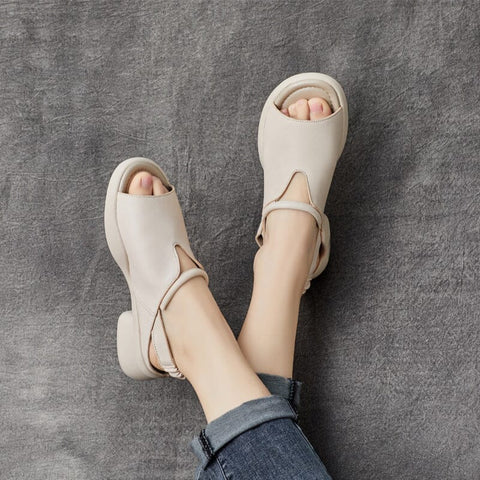 Summer Retro Casual Leather Lug Sole Sandals