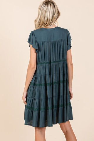 Lace Detail RuffledTiered Resort Midi Dress