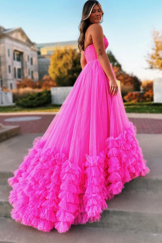 Sweetheart Tiered Tulle Long Prom Dresses