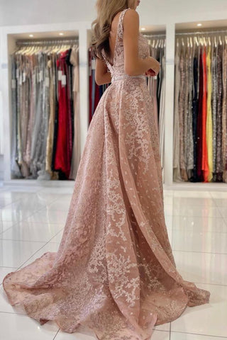 Elegantes Abendkleid im Meerjungfrau-Stil mit V-Ausschnitt, Perlenbesatz, ärmellos, Spitzenapplikationen und Schleppe