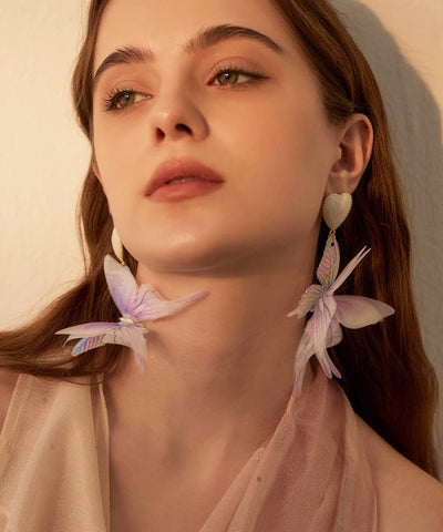 Chic Purple Butterfly Love Acrylic Drop Earrings