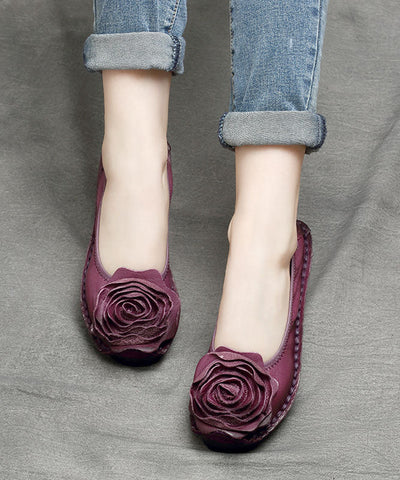 Handgemachte Blumen Splicing Flats Rotes Rindsleder Penny Loafers