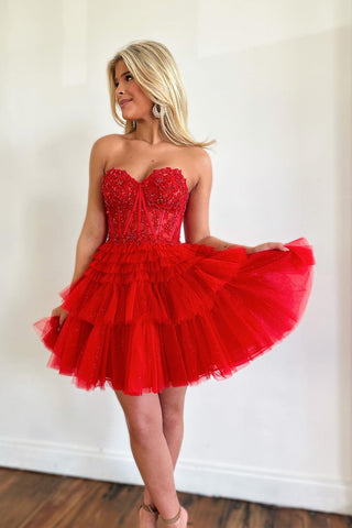 Stylish A Line Sweetheart Black Corset Homecoming Dress with Ruffles