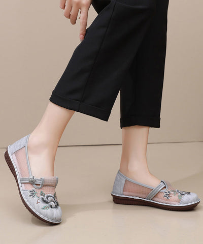 Rosa atmungsaktive Mesh-Schuhe mit handgemachter Stickerei und Plattfüßen