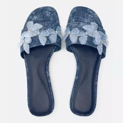 2024 Summer Open Toe Women Beach Slippers Fashion Butterfly-knot Ladies Outdoor Flats Slides Female Retro Style Shoes