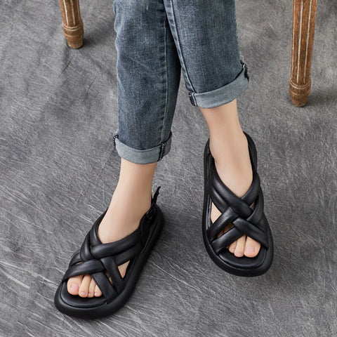 Women Summer Retro Plaited Leather Sandals