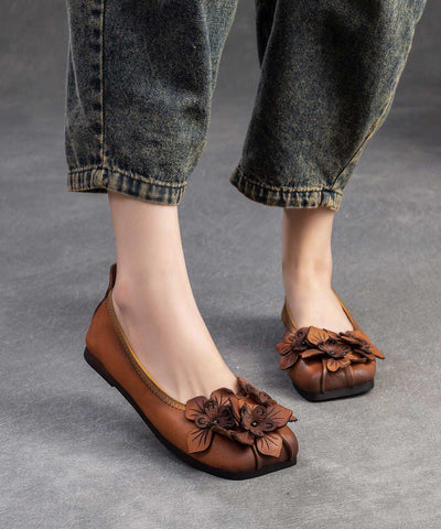 Braune Flache Schuhe Rindsleder Retro Spleißen Floral