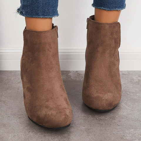 Cutout Ankle Wedge Booties V-cut Stacked Heel Boots