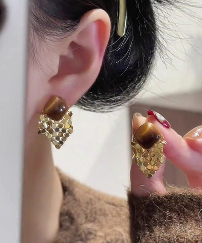 Modern Brown Copper Alloy Sequins TasselStud Earrings