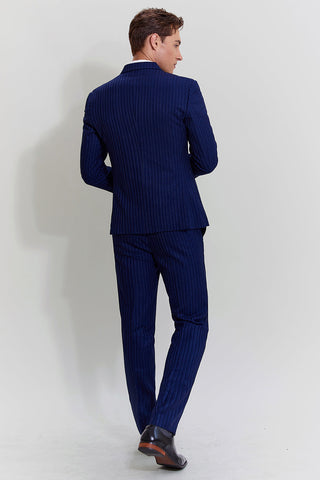 Navy Men's 3 Piece Pinstripe Single Breasted Tuxedo