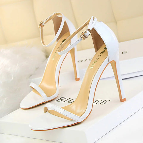 2024 summer new European style fashion super high heels patent leather open-toe sandals sexy nightclub women heels