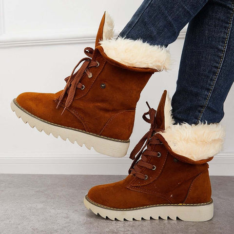 Non Slip Ankle Snow Booties Faux Fur Mid Calf Warm Boots