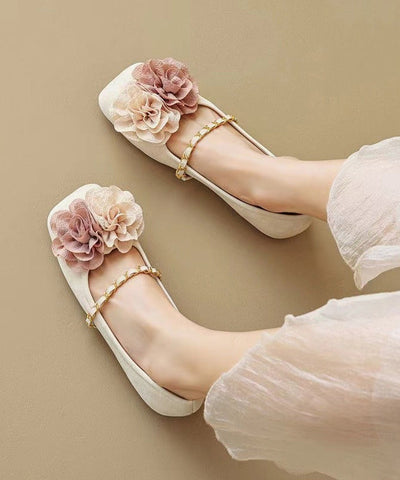Boutique Bequeme Spleißen Floral Beige Flats Schuhe