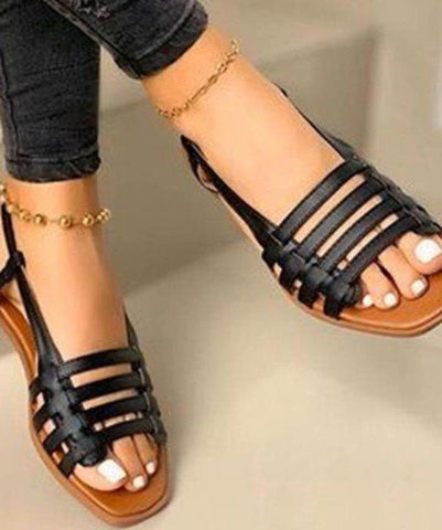0508Gold Splicing Peep Toe Hollow Out Best Beach Sandals For Walking