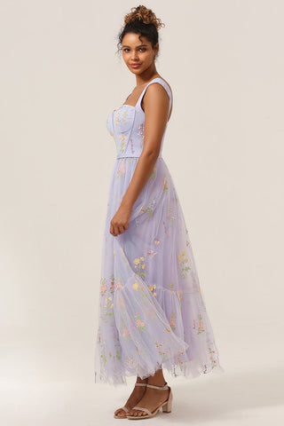 Cute A Line Sweetheart Light Purple Long Prom Dress with Embroidery