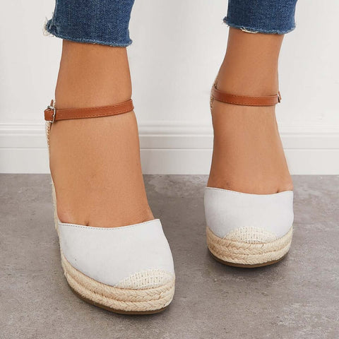 Closed Toe Espadrilles Wedges Platform Ankle Strap Dress Sandals