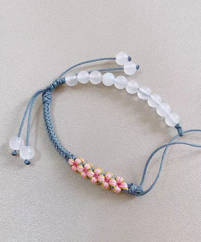 Handmade Green Weave Five Peach Blossoms Tassel Charm Bracelet