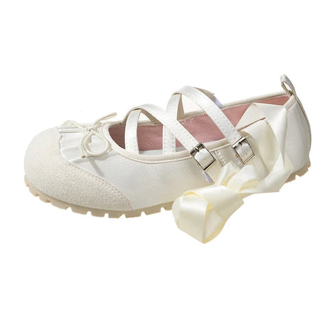 Bow Ballet Dance Flats Women Shoes Shallow Mary Jane Fashion Dress Lolita Sandals 2024 Spring New Casual Cozy Zapatos Para Mujer