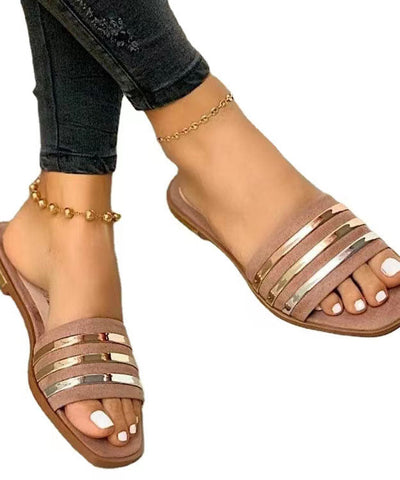 0508Pink Faux Leather Fashion Splicing Peep Toe Beach Slide Sandals Women