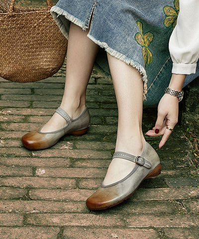 Kaffeefarbene handgefertigte Vintage-Schnallenriemen-Spleißen-Platte-Füße-Schuhe