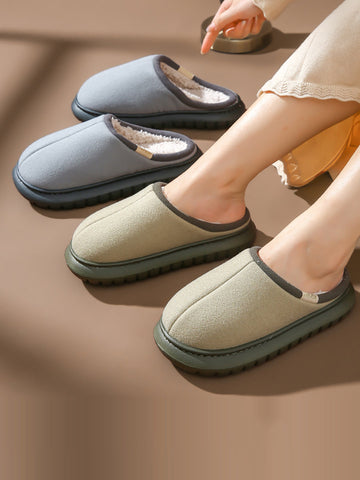 Winter Indoor Couple Pure Color Warm Plush Slippers