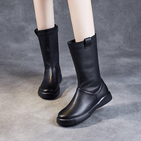Women Solid Leather Boots