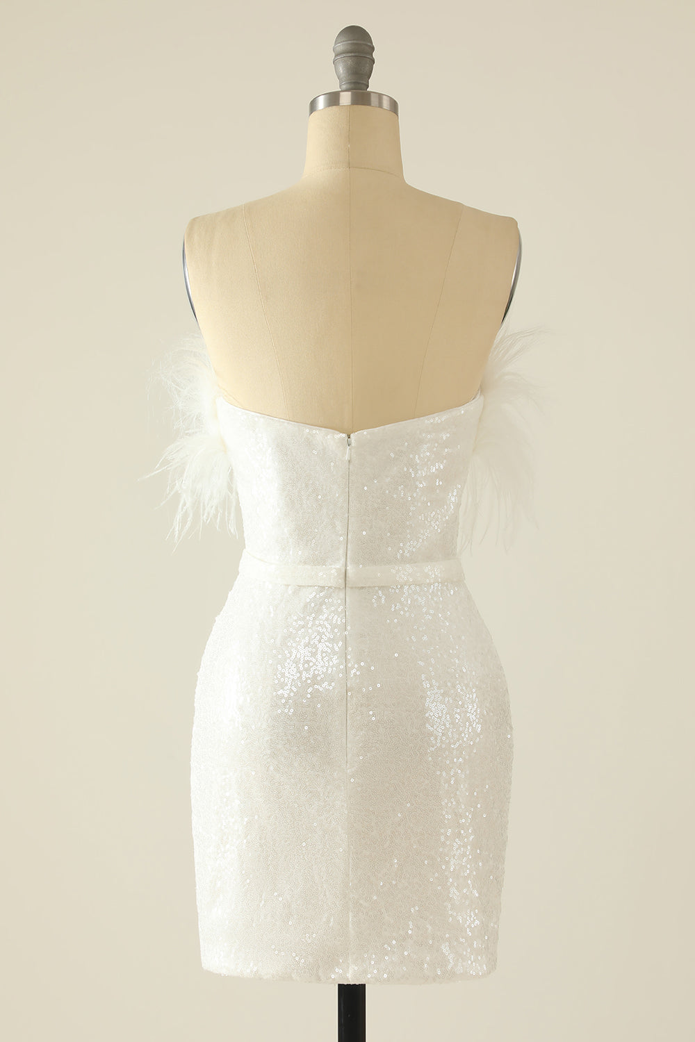 White Strapless Homecoming Dress with Feathers